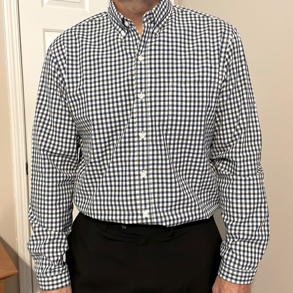 J.Crew navy/black and white checked size large slim fit, long sleeve button down - Picture 1 of 4